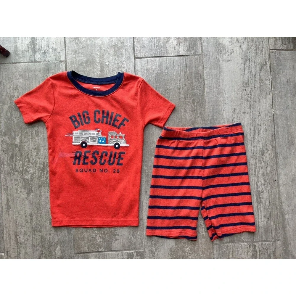 Fire Truck Chief Rescue Squad Police 2 Piece Pajama Set Pjs Toddler Boys 5 Sleep